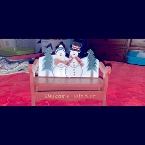 Vintage Snowman Couple in a Bench